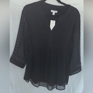 Charter Club Black Sheer Sleeve Top NWT